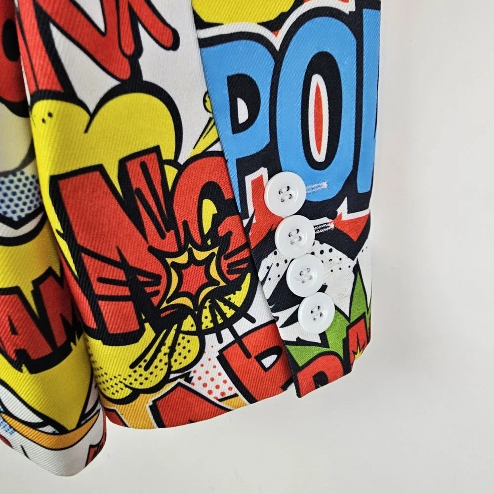 Comic Book Strip Suit Jacket Spirt Halloween Costume POW Zap Bang Boom 38 Medium